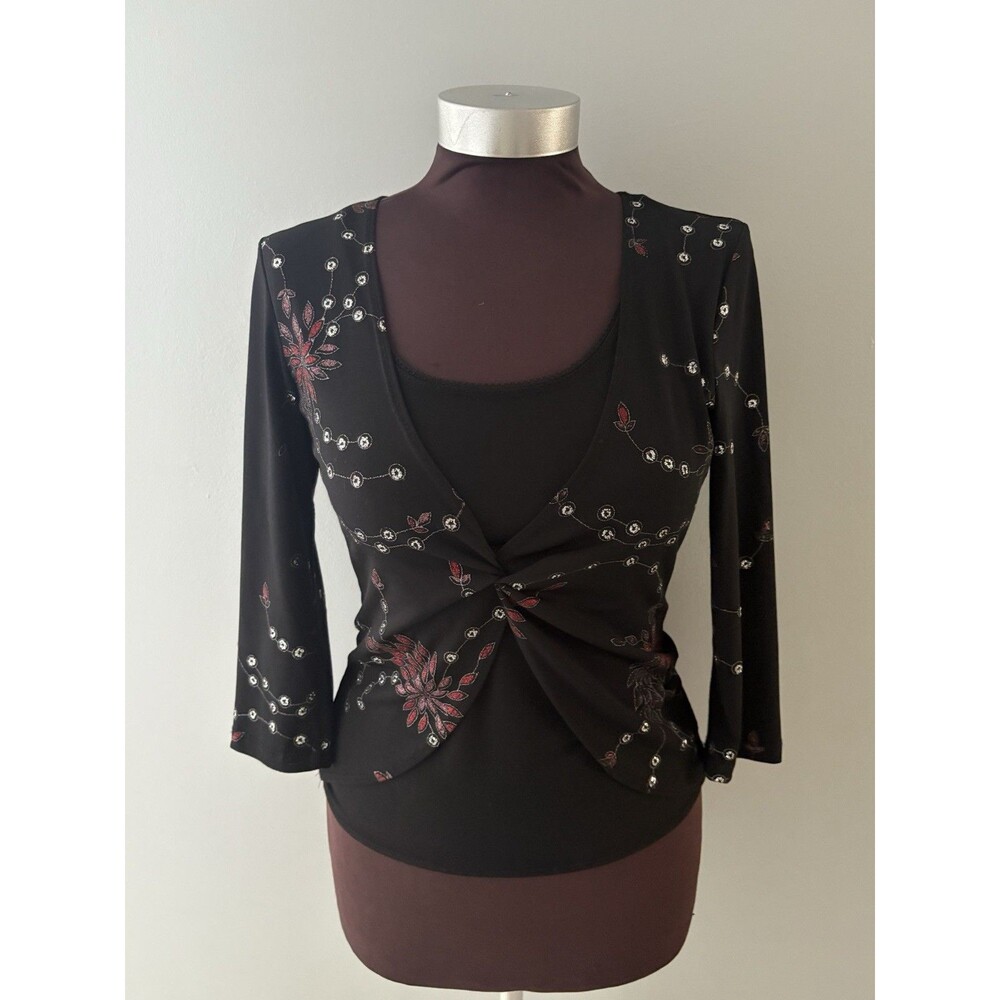 Vintage Y2K Babydoll Top Size Medium Black Glitter Whimsigoth Fairy